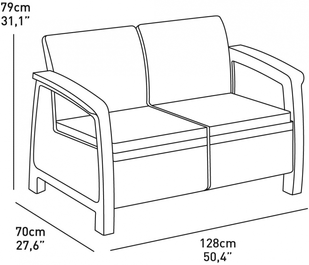 Zahradní pohovka KETER Corfu Love Seat Sofa - Brown rozmery